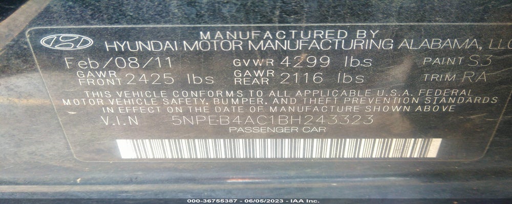 5NPEB4AC1BH243323 2011 HYUNDAI SONATA photo no. 9