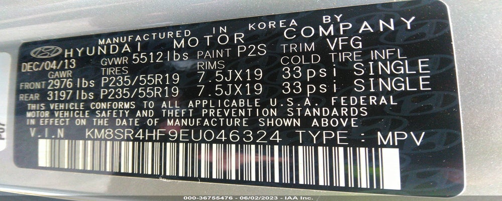 KM8SR4HF9EU046324 2014 HYUNDAI SANTA FE photo no. 9