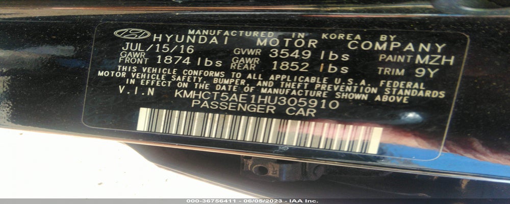 KMHCT5AE1HU305910 2017 HYUNDAI ACCENT photo no. 9