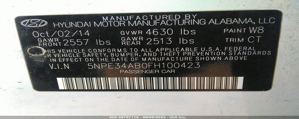 5NPE34AB0FH100423 2015 HYUNDAI SONATA photo no. 9