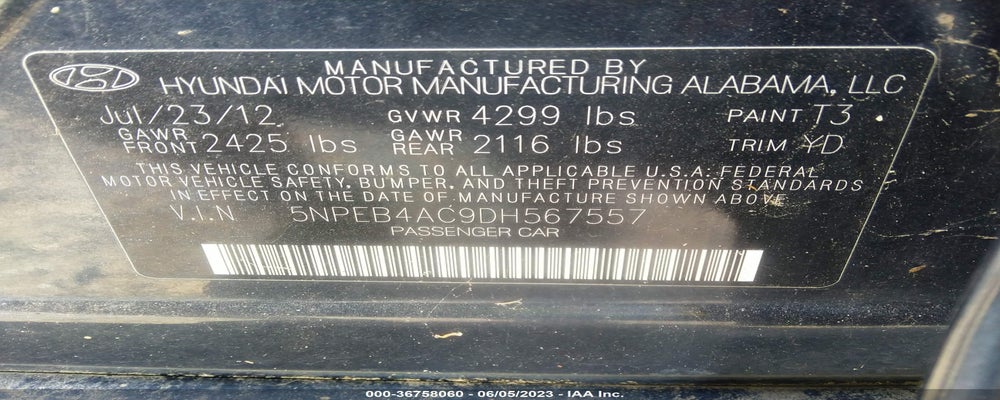 5NPEB4AC9DH567557 2013 HYUNDAI SONATA photo no. 9
