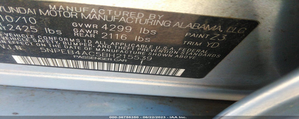 5NPEB4AC5BH215539 2011 HYUNDAI SONATA photo no. 9