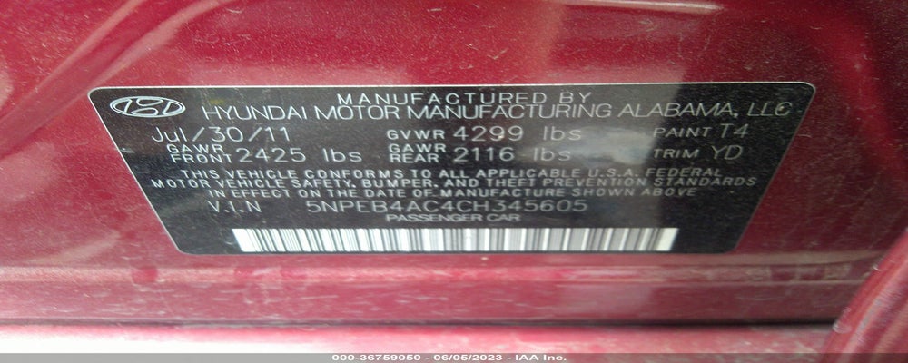 5NPEB4AC4CH345605 2012 HYUNDAI SONATA photo no. 9