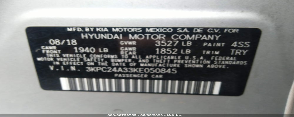 3KPC24A33KE050845 2019 HYUNDAI ACCENT photo no. 9