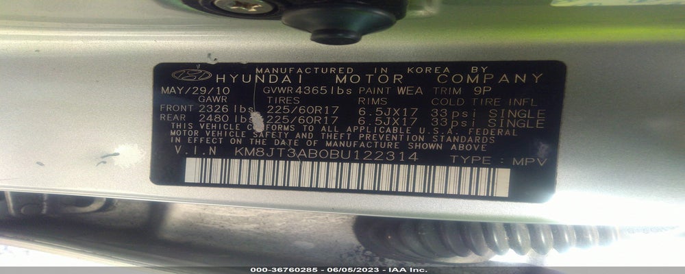 KM8JT3AB0BU122314 2011 HYUNDAI TUCSON photo no. 9