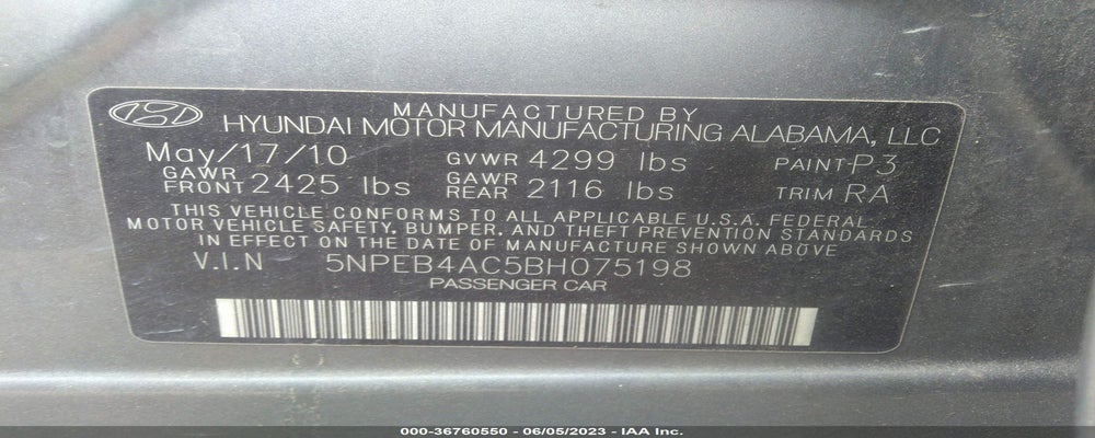 5NPEB4AC5BH075198 2011 HYUNDAI SONATA photo no. 9
