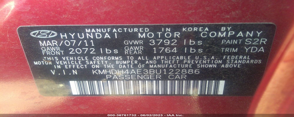 KMHDH4AE3BU122886 2011 HYUNDAI ELANTRA photo no. 9