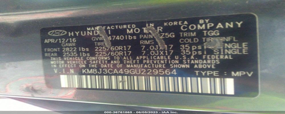 KM8J3CA49GU229564 2016 HYUNDAI TUCSON photo no. 9