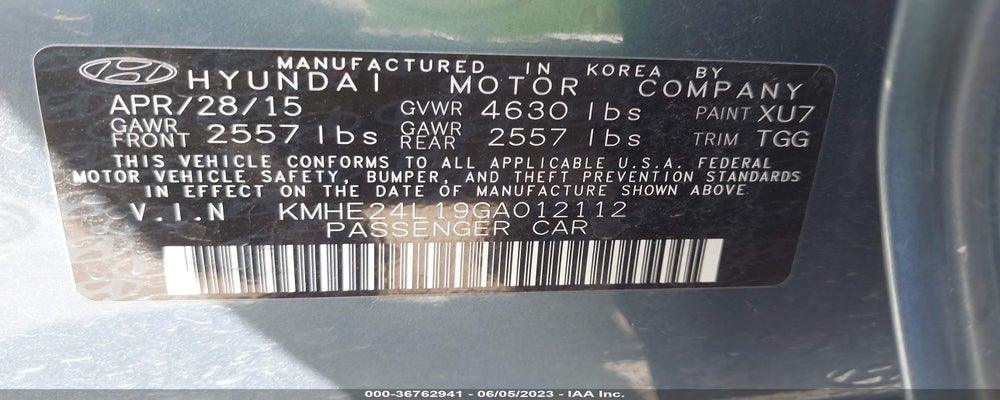 KMHE24L19GA012112 2016 HYUNDAI SONATA HYBRID photo no. 9