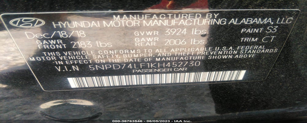5NPD74LF1KH452730 2019 HYUNDAI ELANTRA photo no. 9