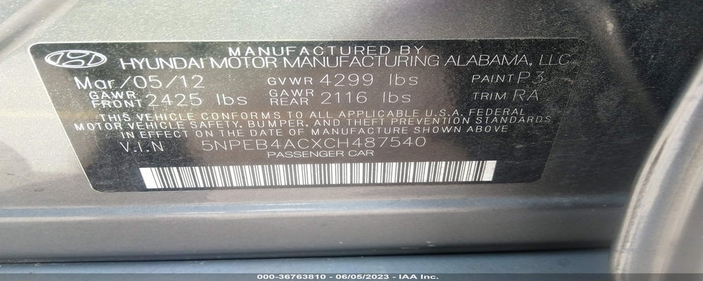 5NPEB4ACXCH487540 2012 HYUNDAI SONATA photo no. 9