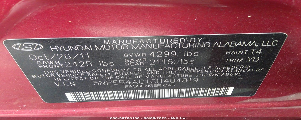 5NPEB4AC1CH404819 2012 HYUNDAI SONATA photo no. 9