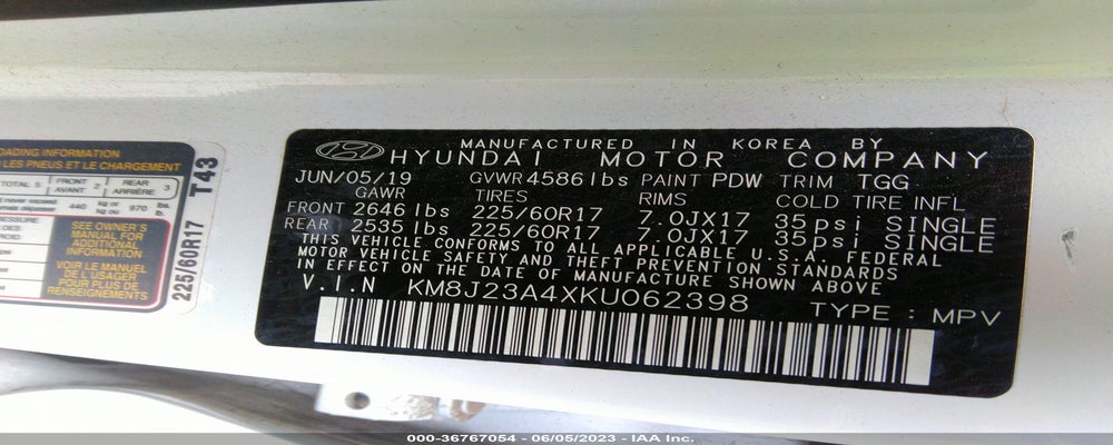 KM8J23A4XKU062398 2019 HYUNDAI TUCSON photo no. 9