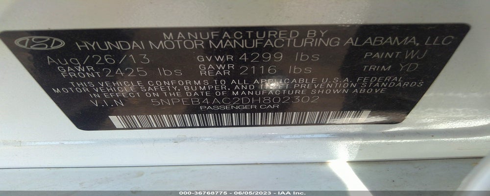 5NPEB4AC2DH802302 2013 HYUNDAI SONATA photo no. 9