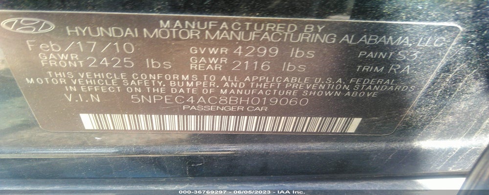 5NPEC4AC8BH019060 2011 HYUNDAI SONATA photo no. 9