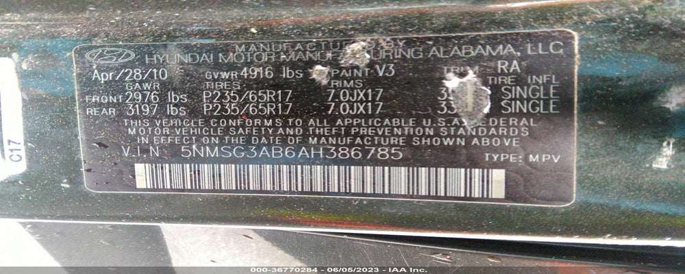 5NMSG3AB6AH386785 2010 HYUNDAI SANTA FE photo no. 9