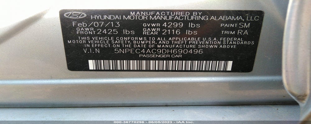 5NPEC4AC9DH690496 2013 HYUNDAI SONATA photo no. 9