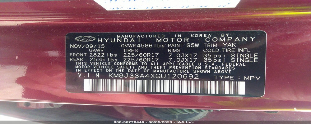KM8J33A4XGU120692 2016 HYUNDAI TUCSON photo no. 9