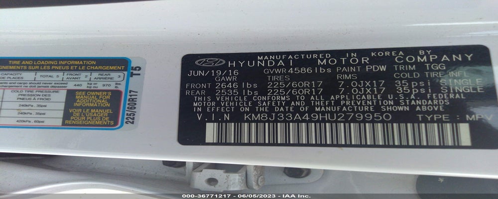 KM8J33A49HU279950 2017 HYUNDAI TUCSON photo no. 9