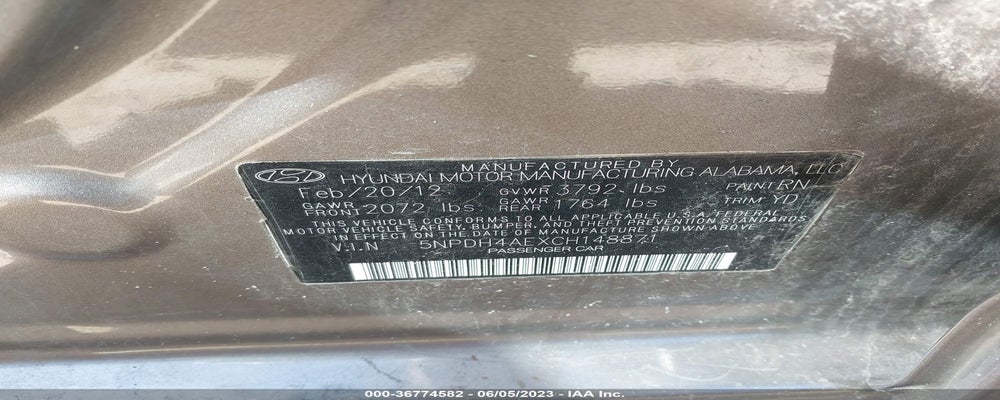 5NPDH4AEXCH148871 2012 HYUNDAI ELANTRA photo no. 9