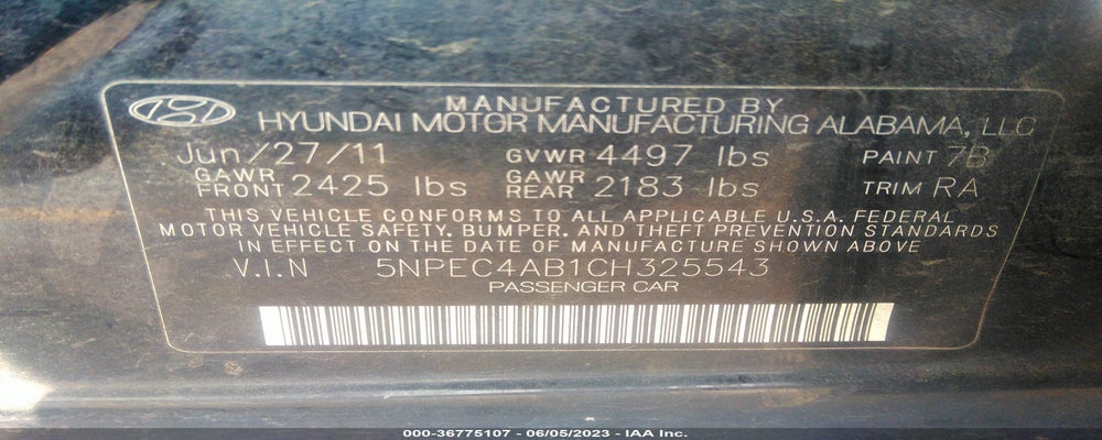 5NPEC4AB1CH325543 2012 HYUNDAI SONATA photo no. 9
