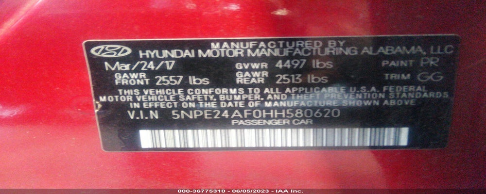 5NPE24AF0HH580620 2017 HYUNDAI SONATA photo no. 9