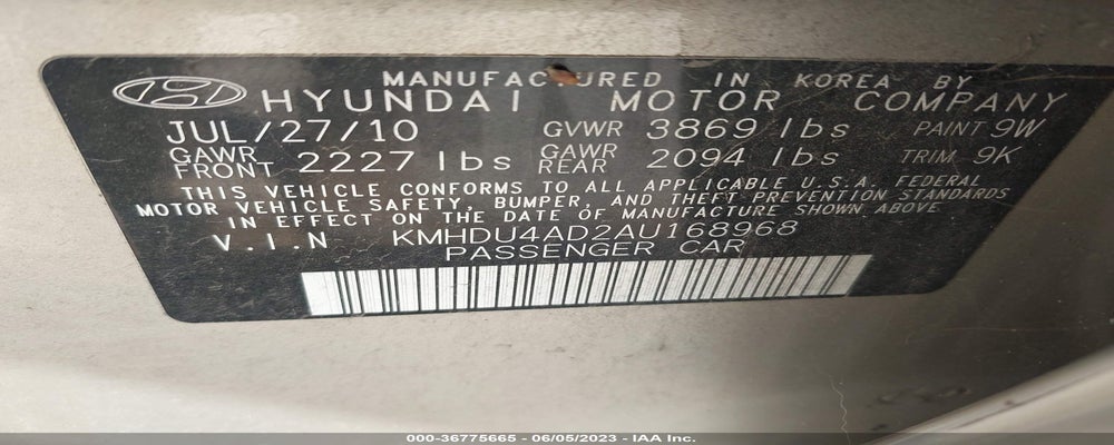 KMHDU4AD2AU168968 2010 HYUNDAI ELANTRA photo no. 9