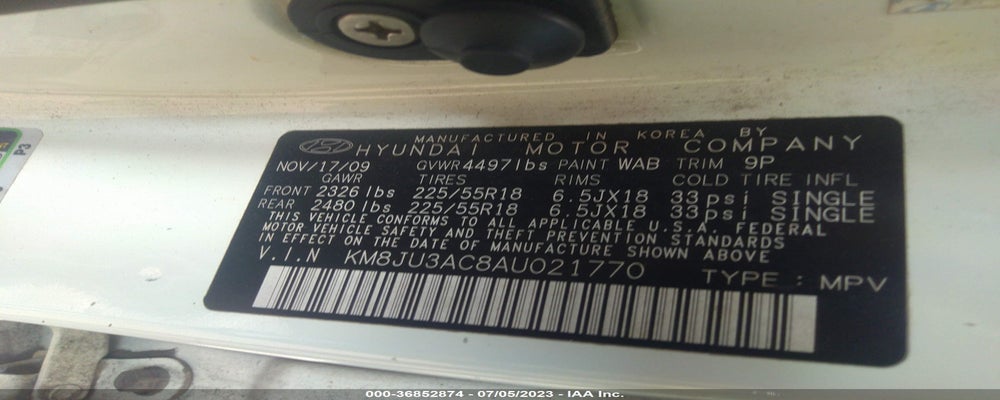 KM8JU3AC8AU021770 2010 HYUNDAI TUCSON photo no. 9