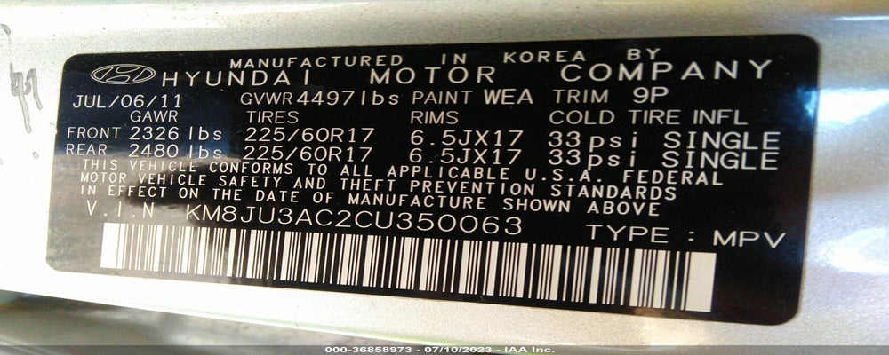 KM8JU3AC2CU350063 2012 HYUNDAI TUCSON photo no. 9