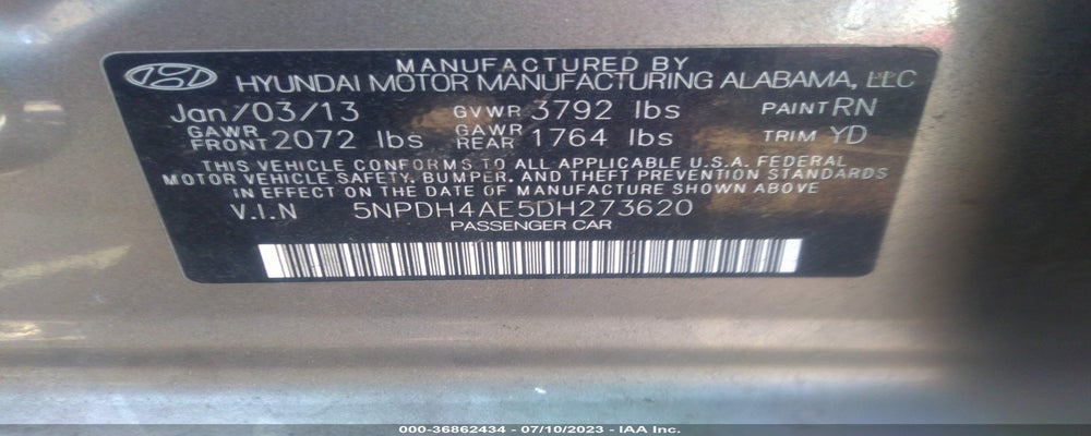 5NPDH4AE5DH273620 2013 HYUNDAI ELANTRA photo no. 9