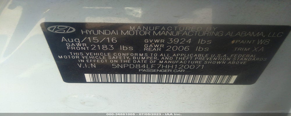 5NPD84LF7HH120071 2017 HYUNDAI ELANTRA photo no. 9