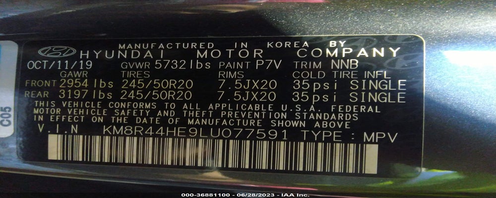 KM8R44HE9LU077591 2020 HYUNDAI PALISADE photo no. 9