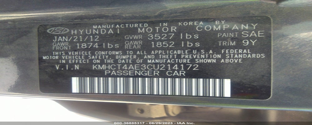 KMHCT4AE3CU214172 2012 HYUNDAI ACCENT photo no. 9
