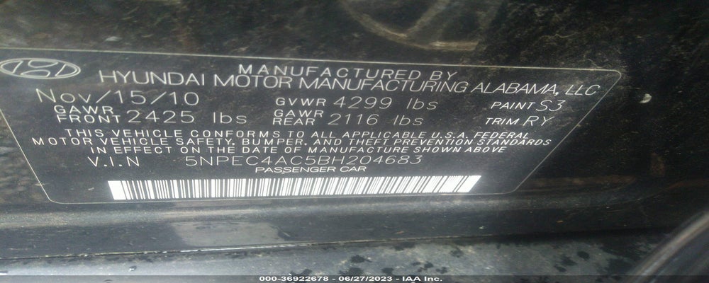 5NPEC4AC5BH204683 2011 HYUNDAI SONATA photo no. 9