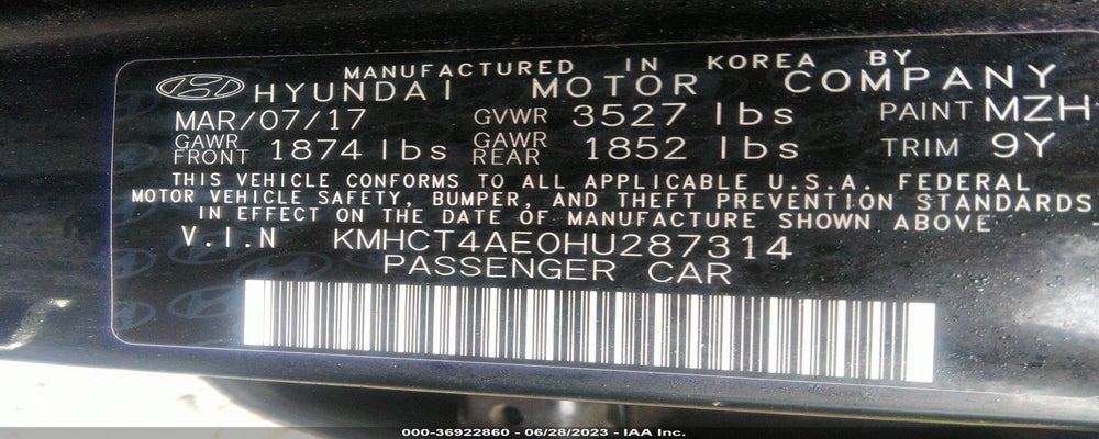 KMHCT4AE0HU287314 2017 HYUNDAI ACCENT photo no. 9