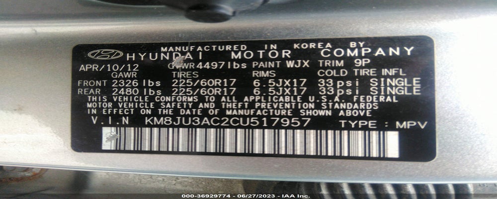 KM8JU3AC2CU517957 2012 HYUNDAI TUCSON photo no. 9