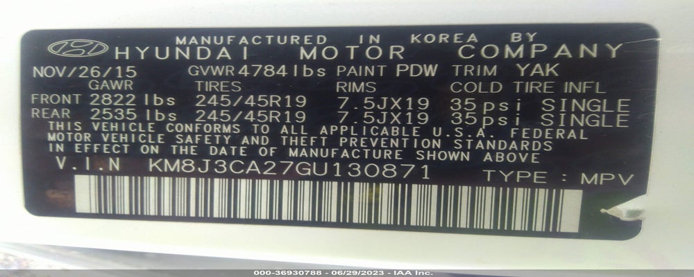 KM8J3CA27GU130871 2016 HYUNDAI TUCSON photo no. 9