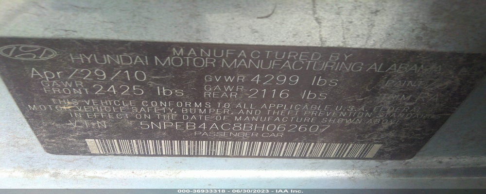 5NPEB4AC8BH062607 2011 HYUNDAI SONATA photo no. 9