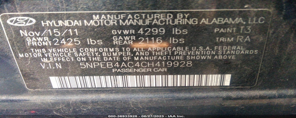 5NPEB4AC4CH419928 2012 HYUNDAI SONATA photo no. 9