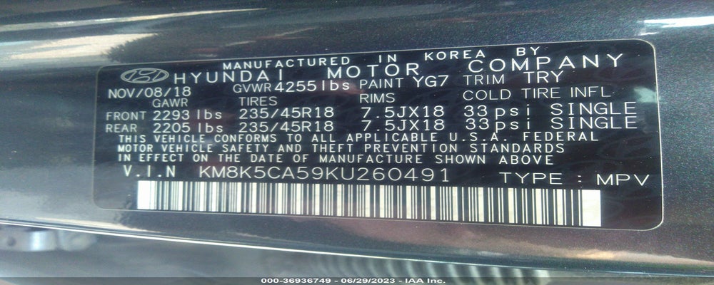 KM8K5CA59KU260491 2019 HYUNDAI KONA photo no. 9