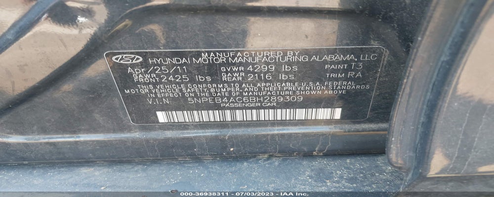 5NPEB4AC6BH289309 2011 HYUNDAI SONATA photo no. 9