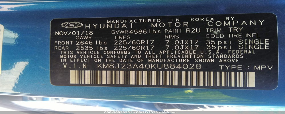 KM8J23A40KU884028 2019 HYUNDAI TUCSON photo no. 9
