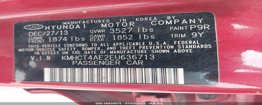 KMHCT4AE2EU636713 2014 HYUNDAI ACCENT photo no. 9