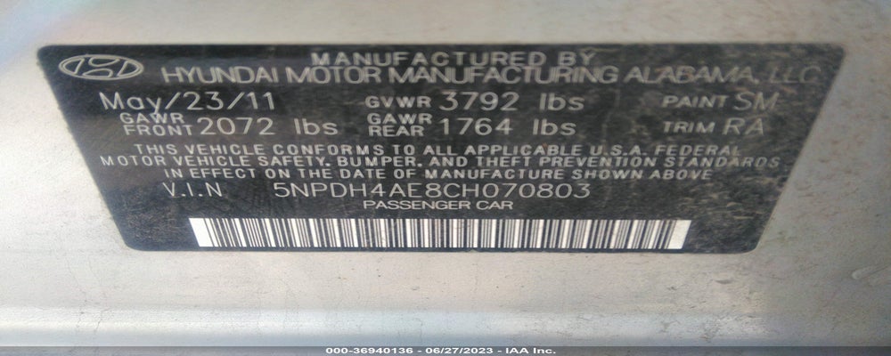 5NPDH4AE8CH070803 2012 HYUNDAI ELANTRA photo no. 9