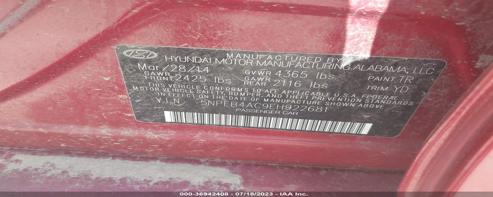 5NPEB4AC9EH922681 2014 HYUNDAI SONATA photo no. 9