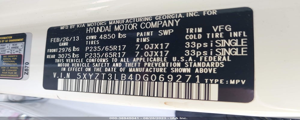 5XYZT3LB4DG069271 2013 HYUNDAI SANTA FE photo no. 9