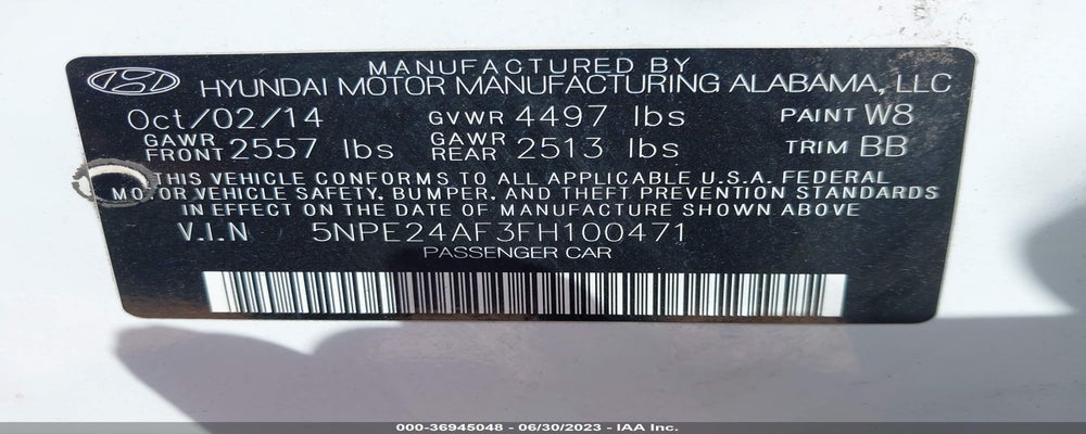 5NPE24AF3FH100471 2015 HYUNDAI SONATA photo no. 9