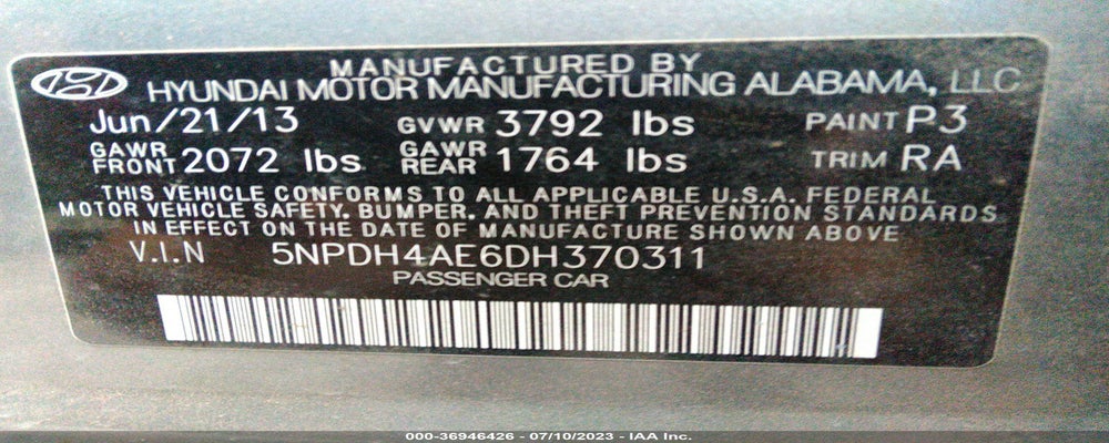 5NPDH4AE6DH370311 2013 HYUNDAI ELANTRA photo no. 9