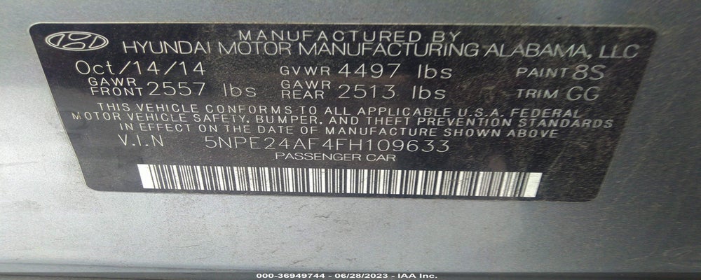 5NPE24AF4FH109633 2015 HYUNDAI SONATA photo no. 9