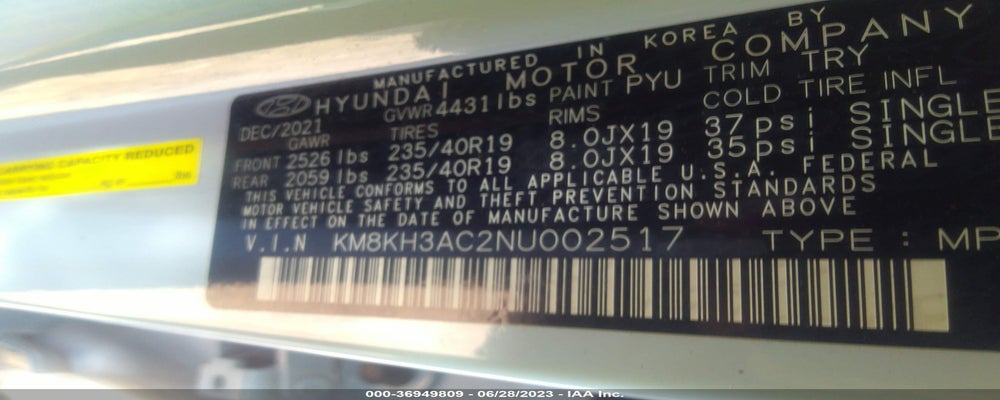 KM8KH3AC2NU002517 2022 HYUNDAI KONA N photo no. 9